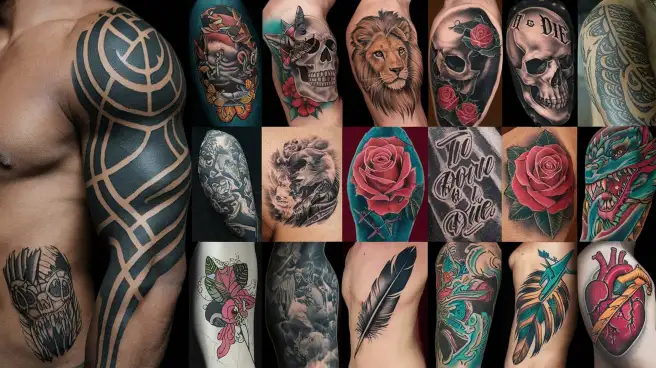 A close-up of an arm showcasing various tattoo designs and ideas, highlighting intricate patterns and artistic expressions.