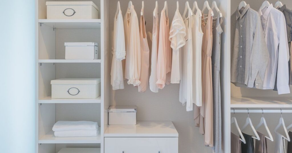 A closet filled with colorful clothes and accessories ideal for outfits to wear at the beach.